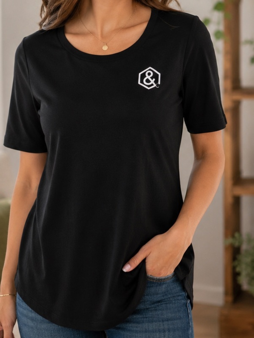 Agnes & Dora Ampersand Logo Everyday Tee Black NWT Soft Cotton Modal